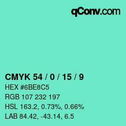 Farbcode: CMYK 54 / 0 / 15 / 9 | qconv.com