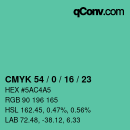 颜色代码: CMYK 54 / 0 / 16 / 23 | qconv.com