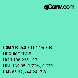 カラーコード: CMYK 54 / 0 / 16 / 8 | qconv.com