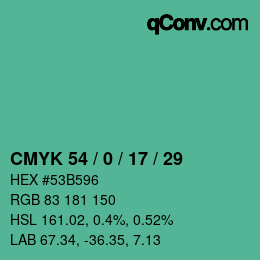 颜色代码: CMYK 54 / 0 / 17 / 29 | qconv.com