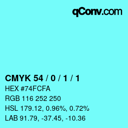 カラーコード: CMYK 54 / 0 / 1 / 1 | qconv.com