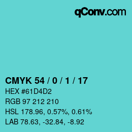 Color code: CMYK 54 / 0 / 1 / 17 | qconv.com