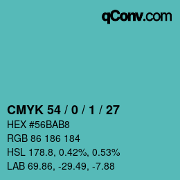Color code: CMYK 54 / 0 / 1 / 27 | qconv.com