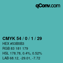 Color code: CMYK 54 / 0 / 1 / 29 | qconv.com