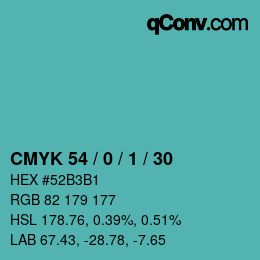 Color code: CMYK 54 / 0 / 1 / 30 | qconv.com