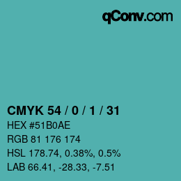 Color code: CMYK 54 / 0 / 1 / 31 | qconv.com