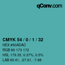 カラーコード: CMYK 54 / 0 / 1 / 32 | qconv.com