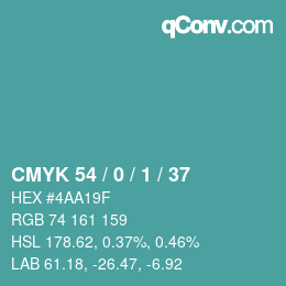 颜色代码: CMYK 54 / 0 / 1 / 37 | qconv.com