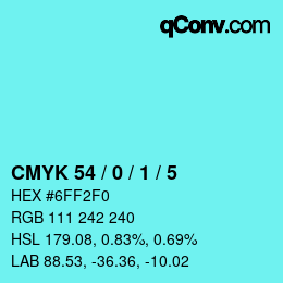 カラーコード: CMYK 54 / 0 / 1 / 5 | qconv.com