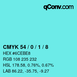 カラーコード: CMYK 54 / 0 / 1 / 8 | qconv.com