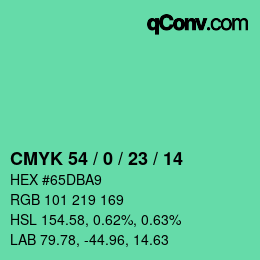 カラーコード: CMYK 54 / 0 / 23 / 14 | qconv.com