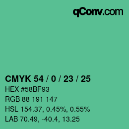 カラーコード: CMYK 54 / 0 / 23 / 25 | qconv.com