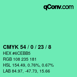 カラーコード: CMYK 54 / 0 / 23 / 8 | qconv.com