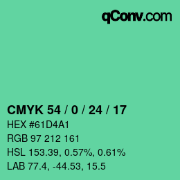 カラーコード: CMYK 54 / 0 / 24 / 17 | qconv.com