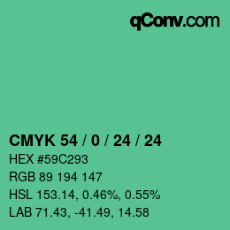 カラーコード: CMYK 54 / 0 / 24 / 24 | qconv.com