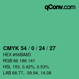 カラーコード: CMYK 54 / 0 / 24 / 27 | qconv.com