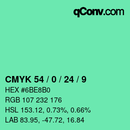 カラーコード: CMYK 54 / 0 / 24 / 9 | qconv.com