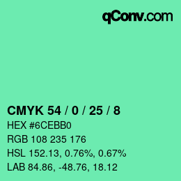 カラーコード: CMYK 54 / 0 / 25 / 8 | qconv.com