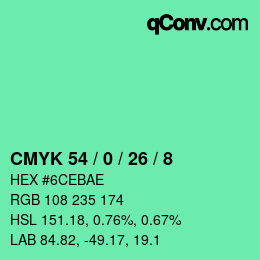 カラーコード: CMYK 54 / 0 / 26 / 8 | qconv.com