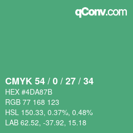 Color code: CMYK 54 / 0 / 27 / 34 | qconv.com