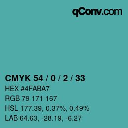 Farbcode: CMYK 54 / 0 / 2 / 33 | qconv.com