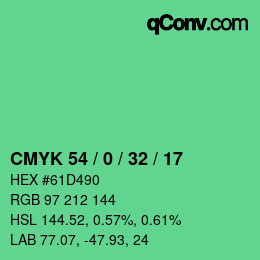 カラーコード: CMYK 54 / 0 / 32 / 17 | qconv.com