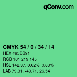 颜色代码: CMYK 54 / 0 / 34 / 14 | qconv.com
