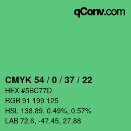 颜色代码: CMYK 54 / 0 / 37 / 22 | qconv.com