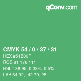 Color code: CMYK 54 / 0 / 37 / 31 | qconv.com