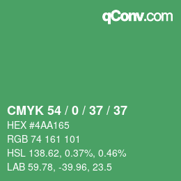 カラーコード: CMYK 54 / 0 / 37 / 37 | qconv.com