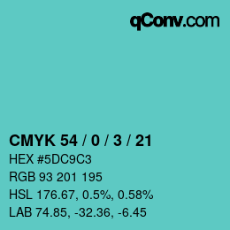 颜色代码: CMYK 54 / 0 / 3 / 21 | qconv.com
