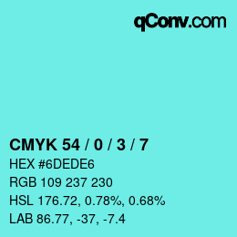 Color code: CMYK 54 / 0 / 3 / 7 | qconv.com