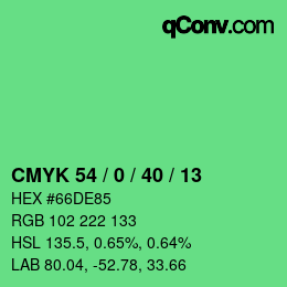 カラーコード: CMYK 54 / 0 / 40 / 13 | qconv.com
