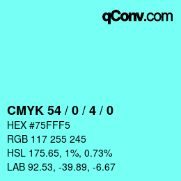 カラーコード: CMYK 54 / 0 / 4 / 0 | qconv.com