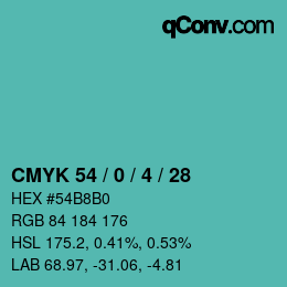 颜色代码: CMYK 54 / 0 / 4 / 28 | qconv.com