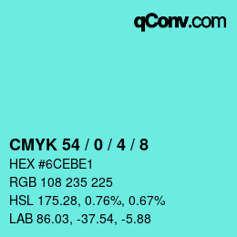颜色代码: CMYK 54 / 0 / 4 / 8 | qconv.com