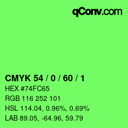 カラーコード: CMYK 54 / 0 / 60 / 1 | qconv.com