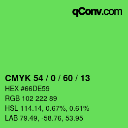 Color code: CMYK 54 / 0 / 60 / 13 | qconv.com