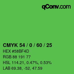 Color code: CMYK 54 / 0 / 60 / 25 | qconv.com