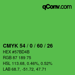 カラーコード: CMYK 54 / 0 / 60 / 26 | qconv.com