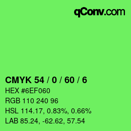 カラーコード: CMYK 54 / 0 / 60 / 6 | qconv.com