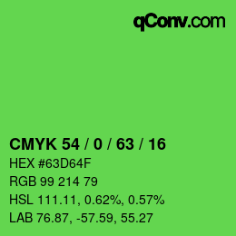 Color code: CMYK 54 / 0 / 63 / 16 | qconv.com
