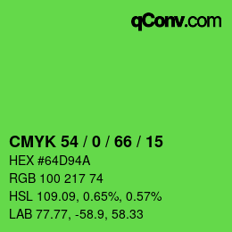 Color code: CMYK 54 / 0 / 66 / 15 | qconv.com