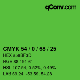Farbcode: CMYK 54 / 0 / 68 / 25 | qconv.com