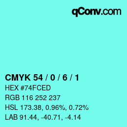 Color code: CMYK 54 / 0 / 6 / 1 | qconv.com