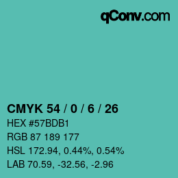 カラーコード: CMYK 54 / 0 / 6 / 26 | qconv.com