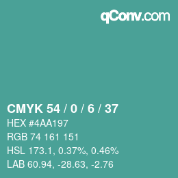 カラーコード: CMYK 54 / 0 / 6 / 37 | qconv.com