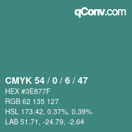颜色代码: CMYK 54 / 0 / 6 / 47 | qconv.com