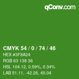 Color code: CMYK 54 / 0 / 74 / 46 | qconv.com