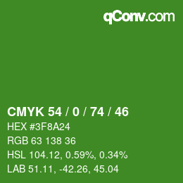 Color code: CMYK 54 / 0 / 74 / 46 | qconv.com